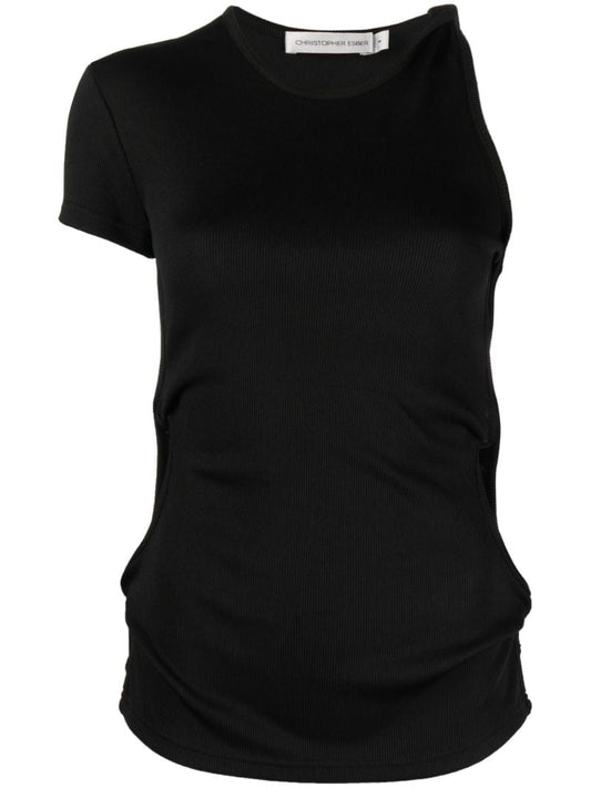 Black Asymmetric Cut-out T-shirt
