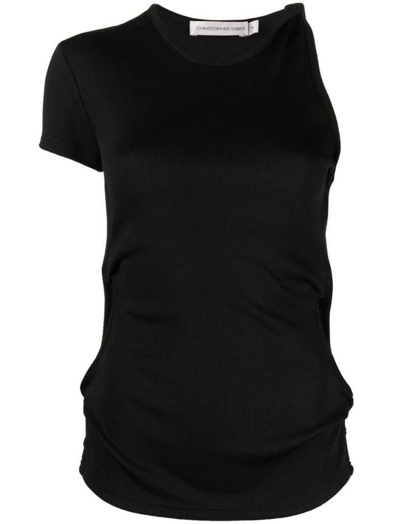 Black Asymmetric Cut-out T-shirt