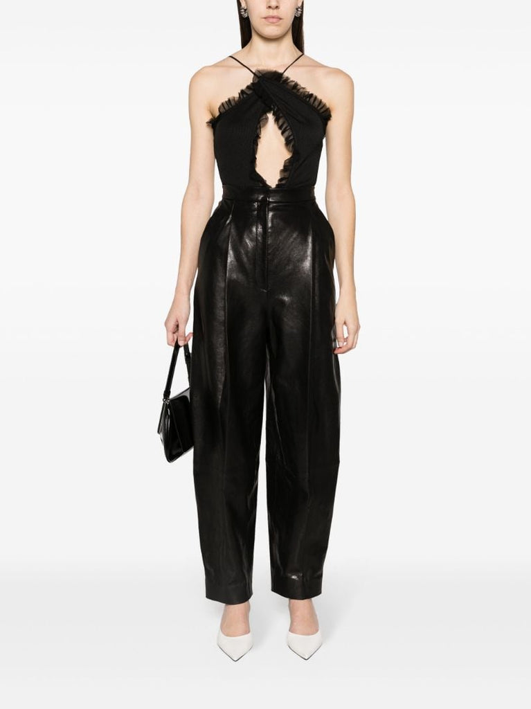 Black Carina Ruffle-trim Bodysuit