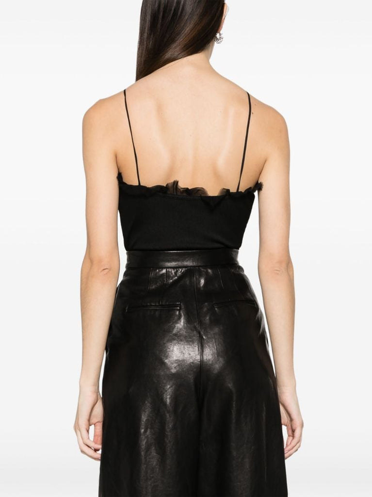 Black Carina Ruffle-trim Bodysuit
