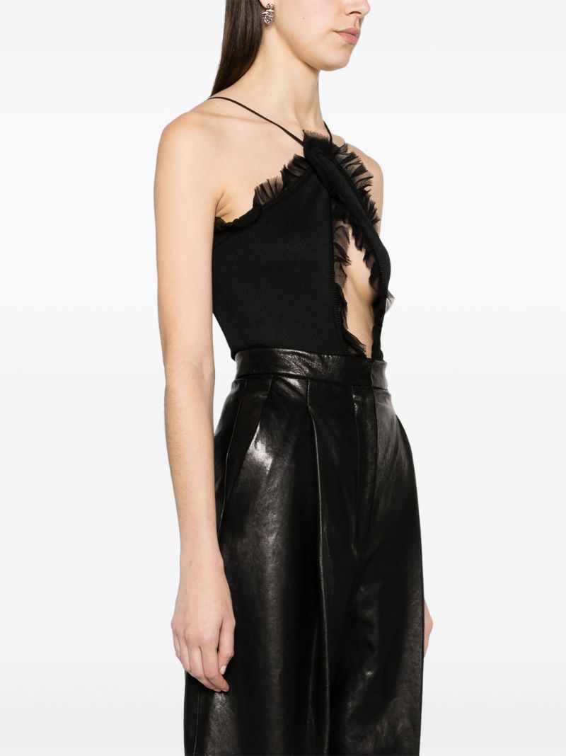 Black Carina Ruffle-trim Bodysuit