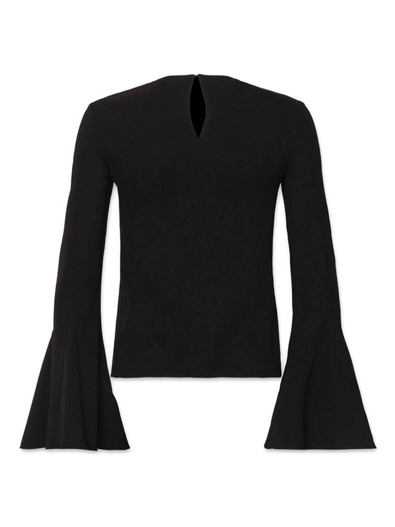 Black Flutter-sleeve Crepe Blouse