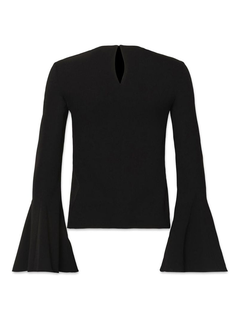Black Flutter-sleeve Crepe Blouse