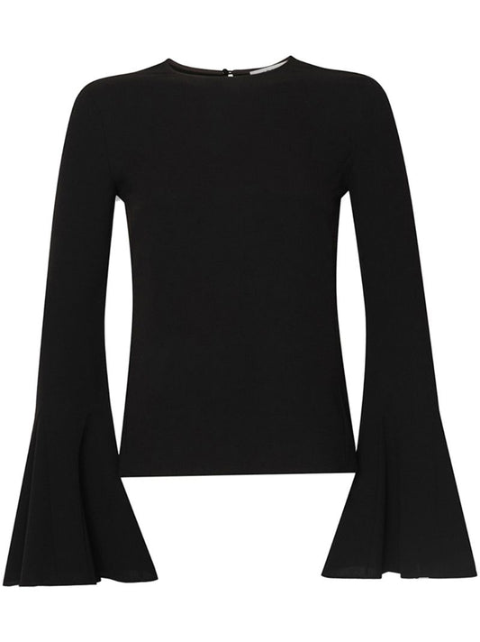 Black Flutter-sleeve Crepe Blouse