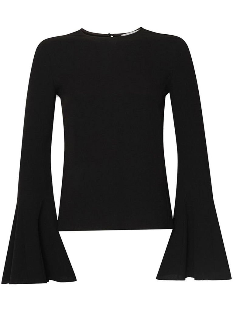 Black Flutter-sleeve Crepe Blouse