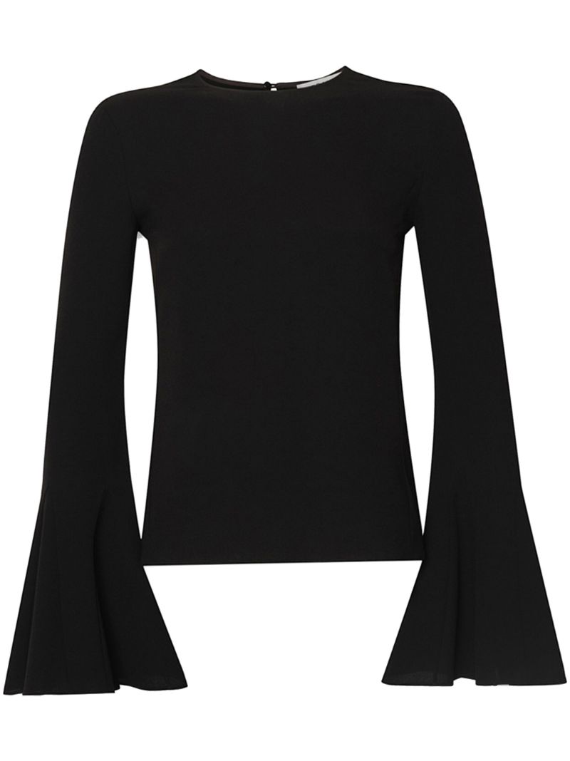Black Flutter-sleeve Crepe Blouse