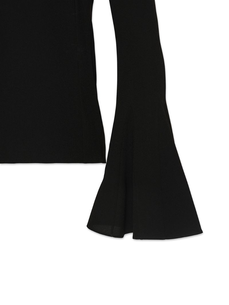 Black Flutter-sleeve Crepe Blouse