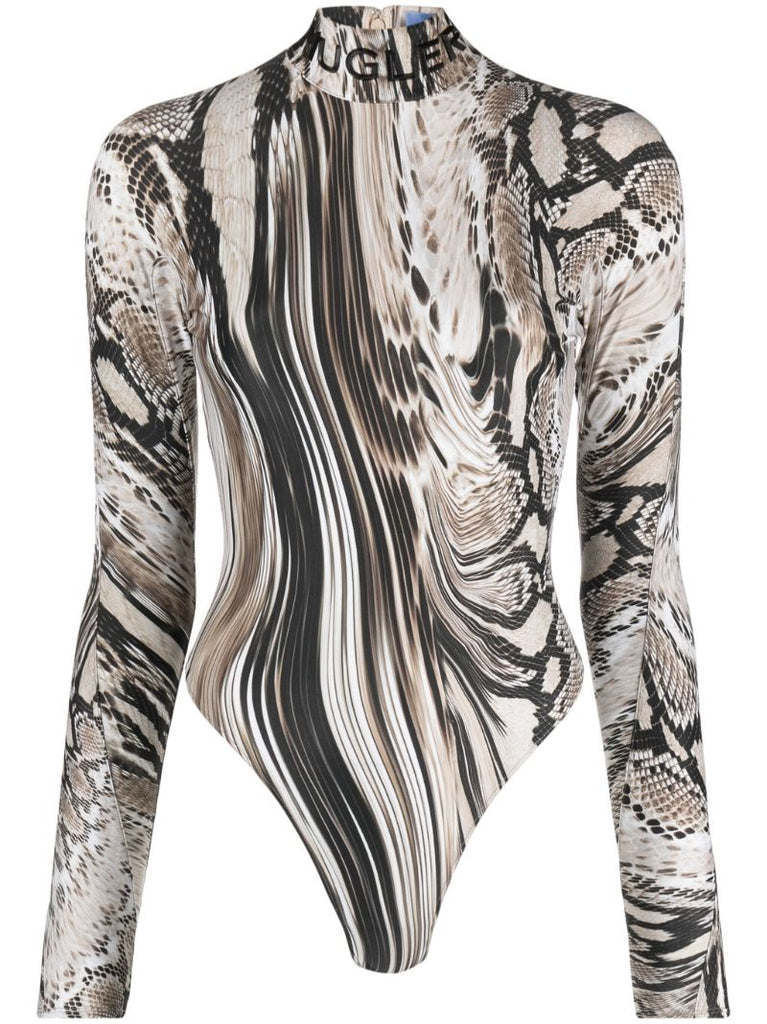 Brown Snakeskin-print Bodysuit
