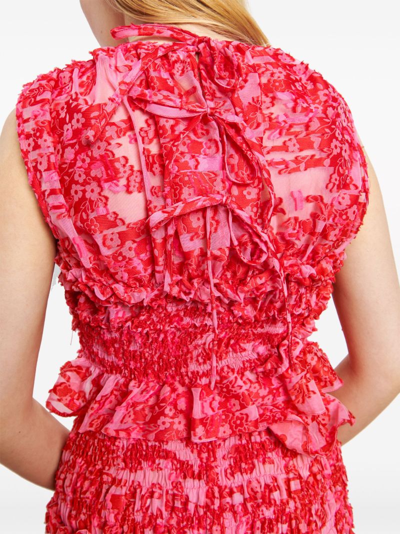 Red Floral Jacquard Sleeveless Blouse