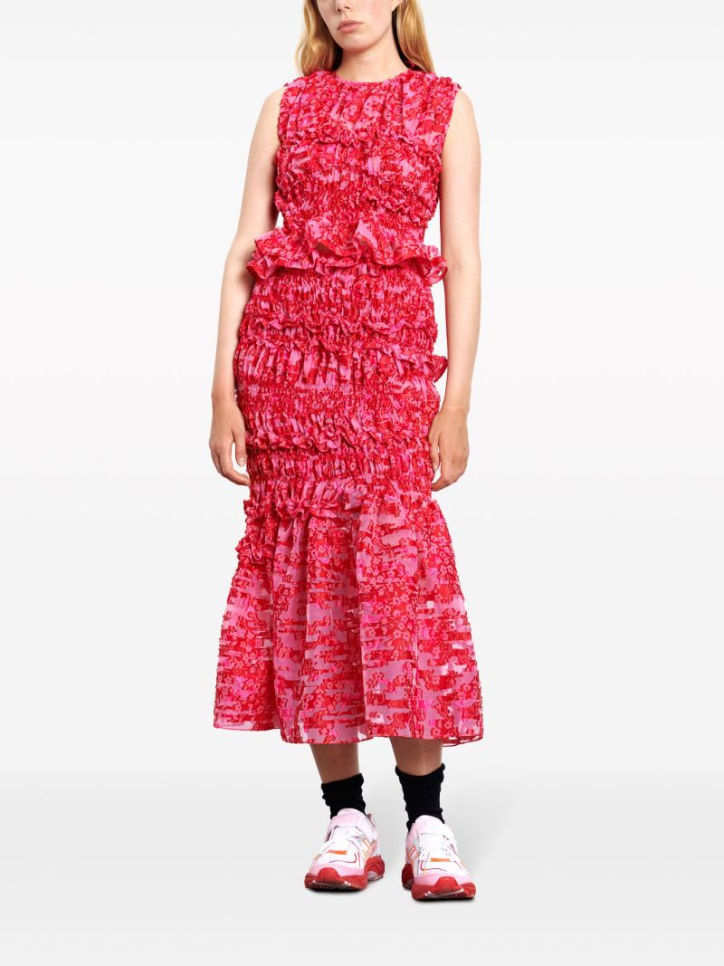 Red Floral Jacquard Sleeveless Blouse