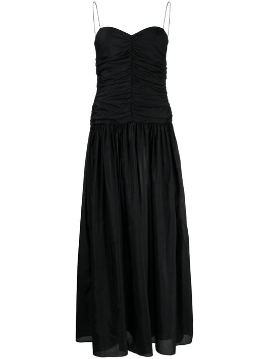 Black Gathered Drop Waist Dress