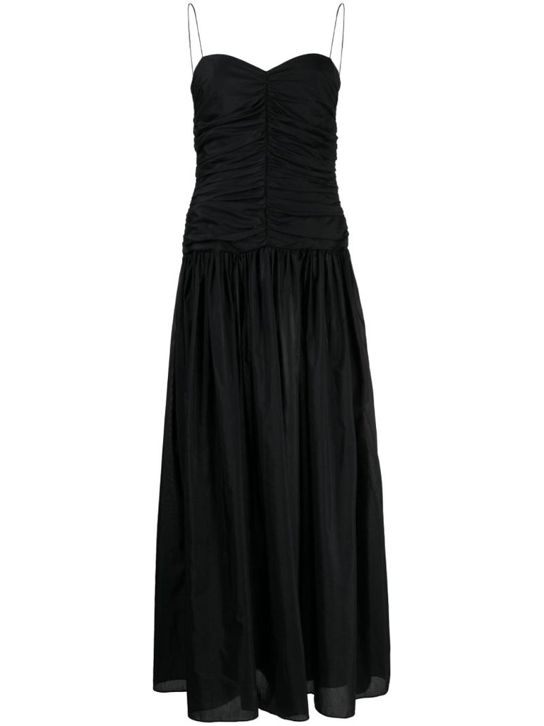 Black Gathered Drop Waist Dress