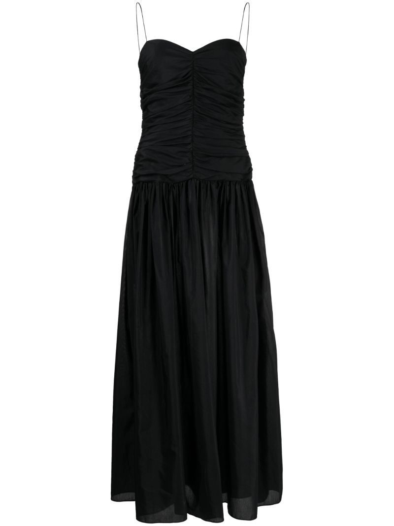 Black Gathered Drop Waist Dress