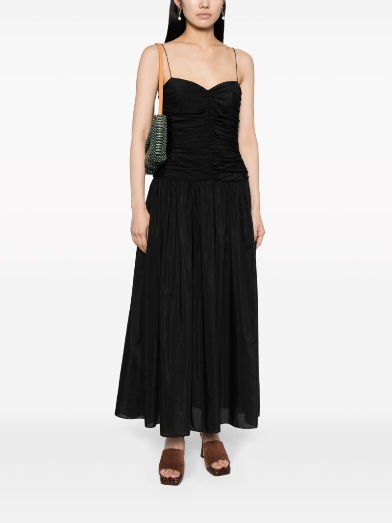 Black Gathered Drop Waist Dress
