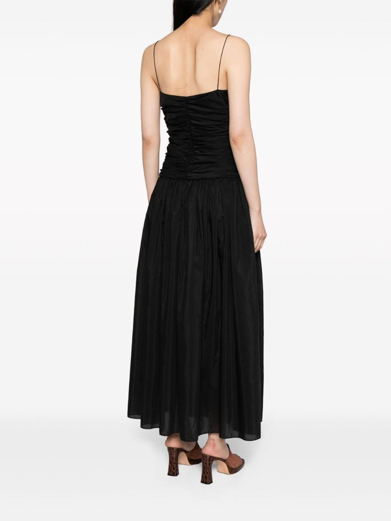 Black Gathered Drop Waist Dress