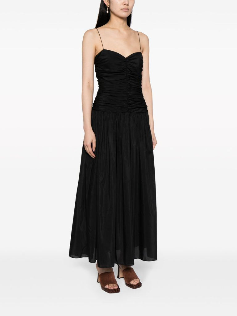 Black Gathered Drop Waist Dress