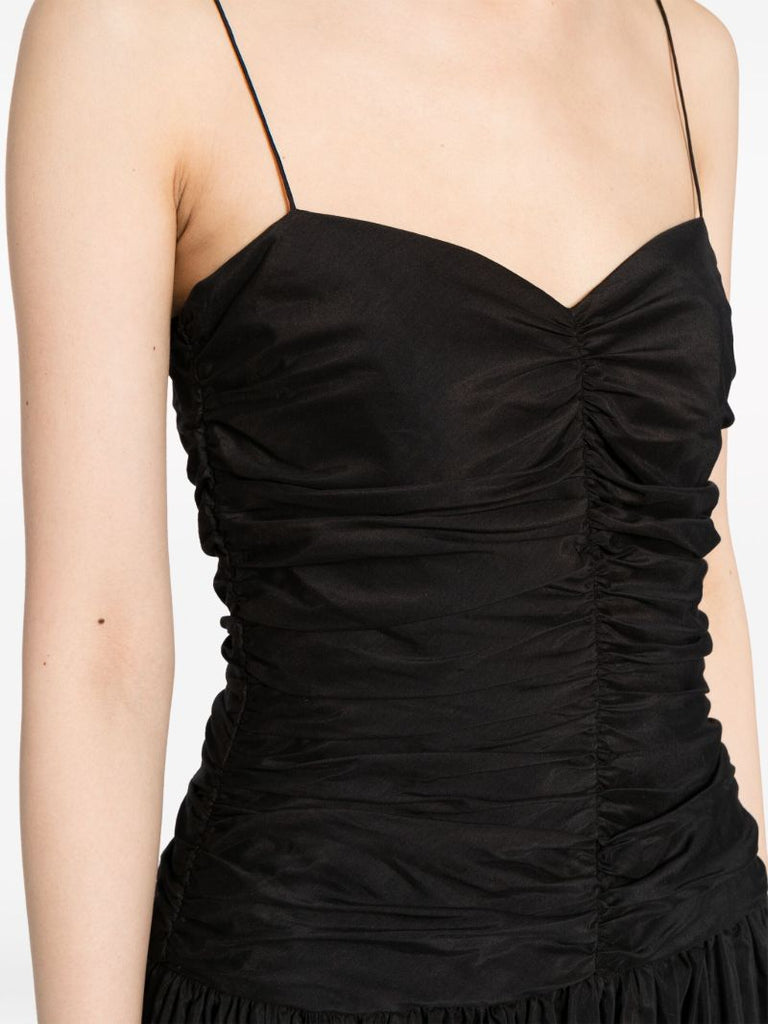 Black Gathered Drop Waist Dress