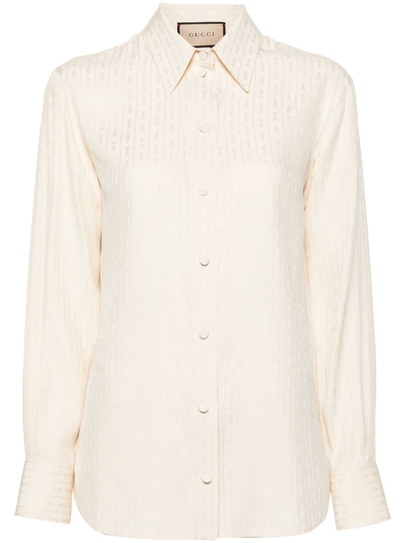 White Horsebit-jacquard Silk Shirt
