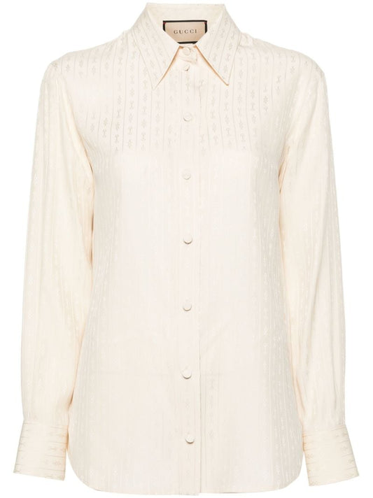 White Horsebit-jacquard Silk Shirt