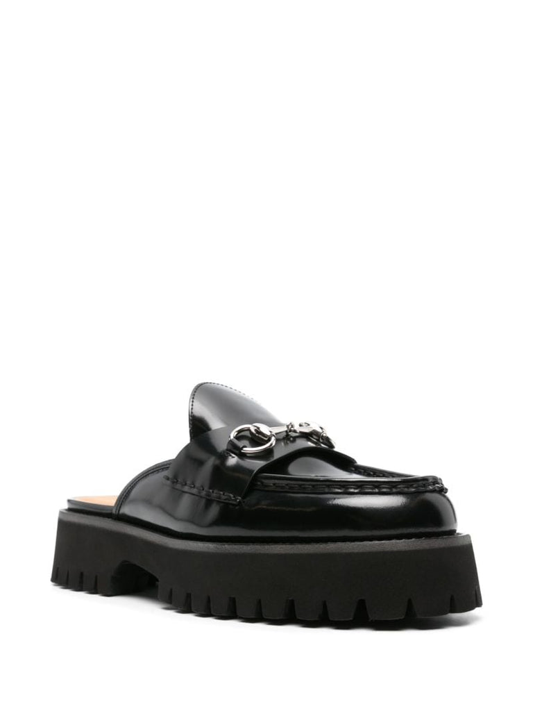 Black Sylke Leather Mules