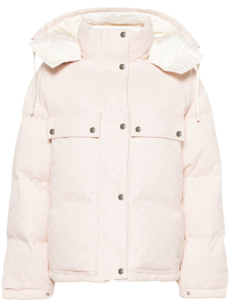 Pink Gg Canvas Puffer Jacket
