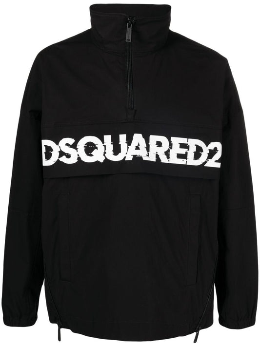 Black Logo-print Half Zip Jacket
