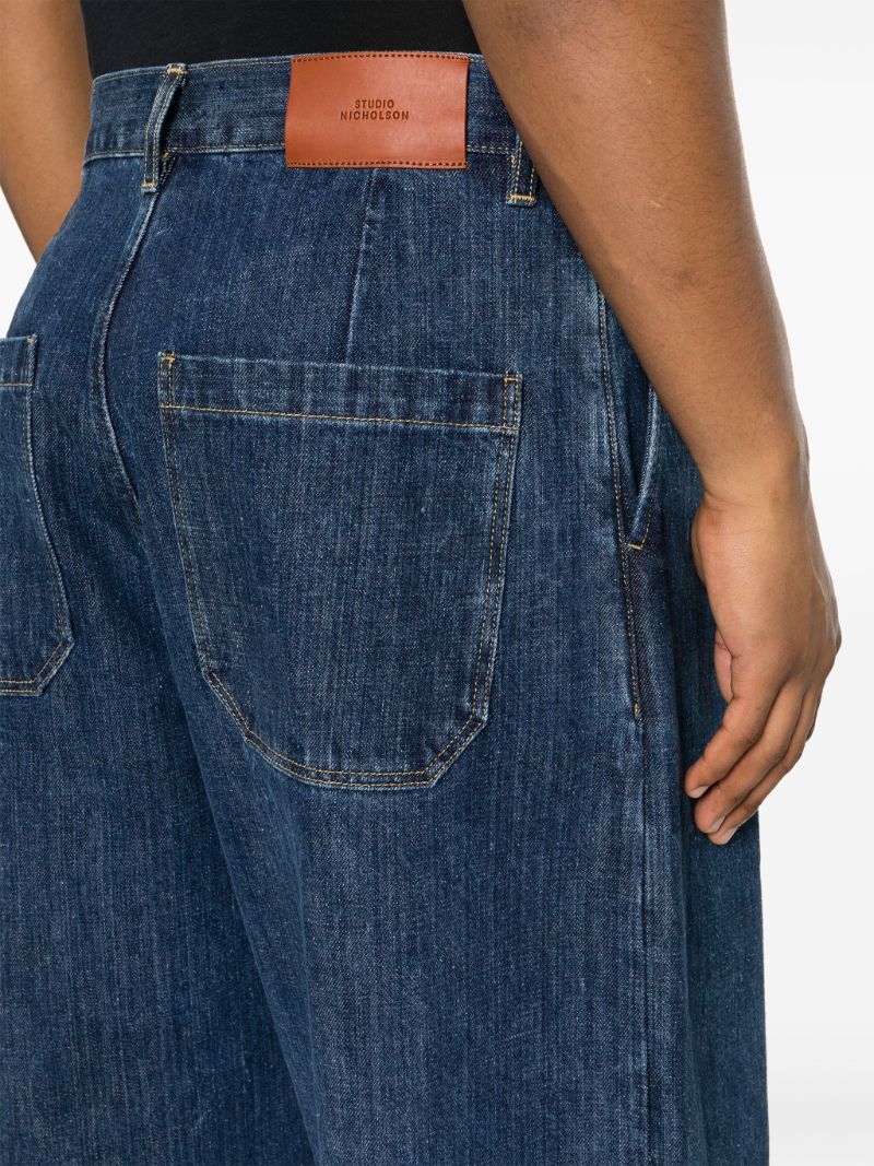 Blue Pleated Wide-leg Jeans