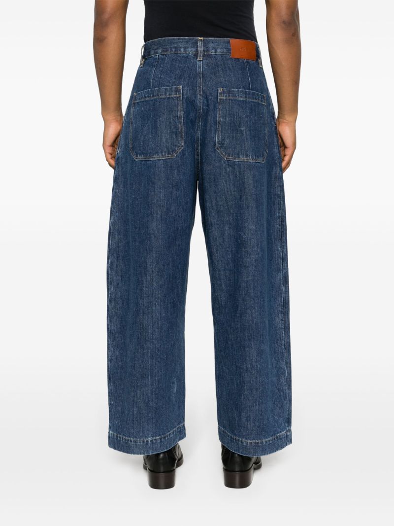 Blue Pleated Wide-leg Jeans