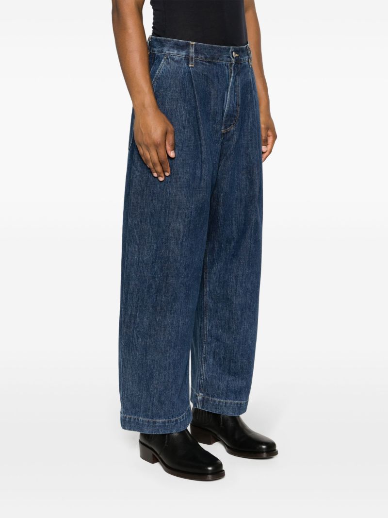 Blue Pleated Wide-leg Jeans