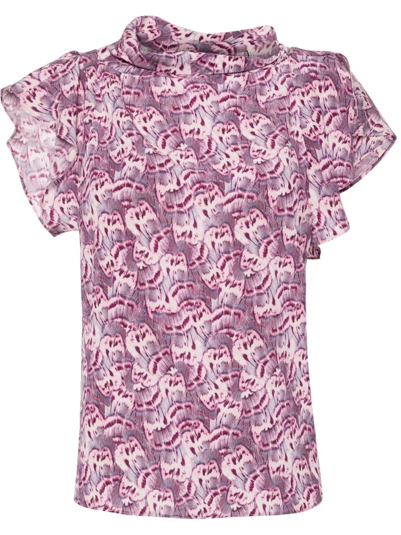 Pink Valency Feather-print Silk Blouse