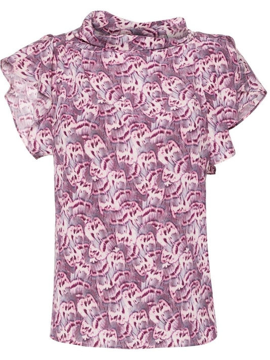 Pink Valency Feather-print Silk Blouse
