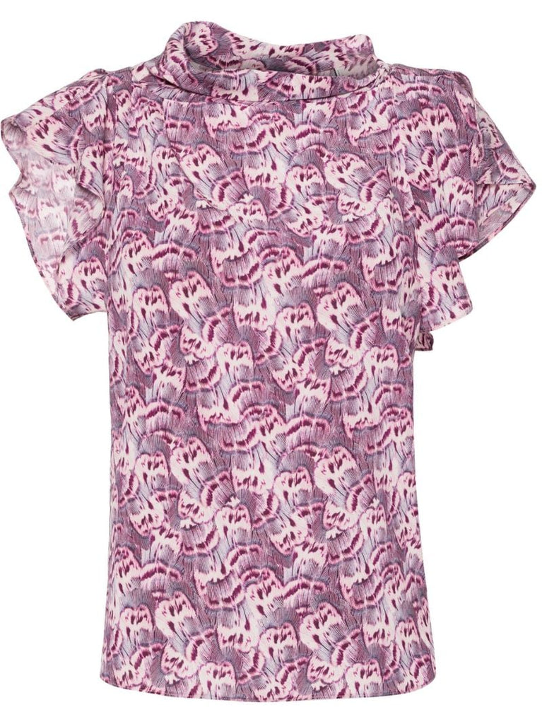 Pink Valency Feather-print Silk Blouse