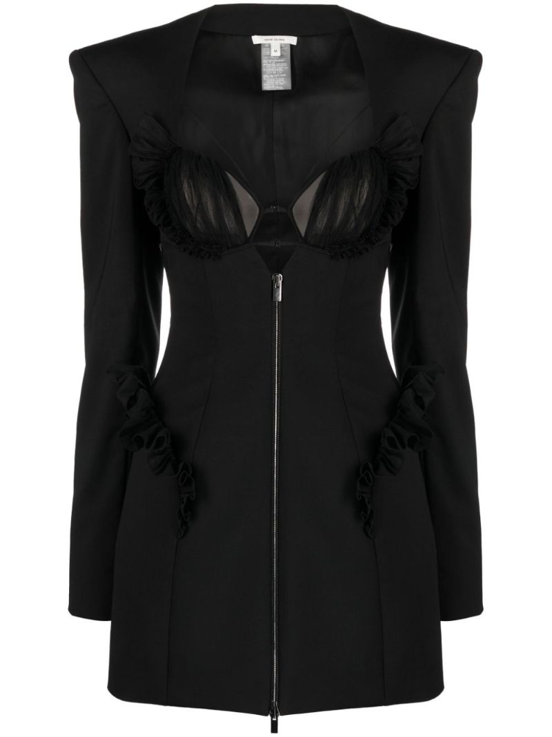Black Ruffle-embellishment Wool Mini Dress