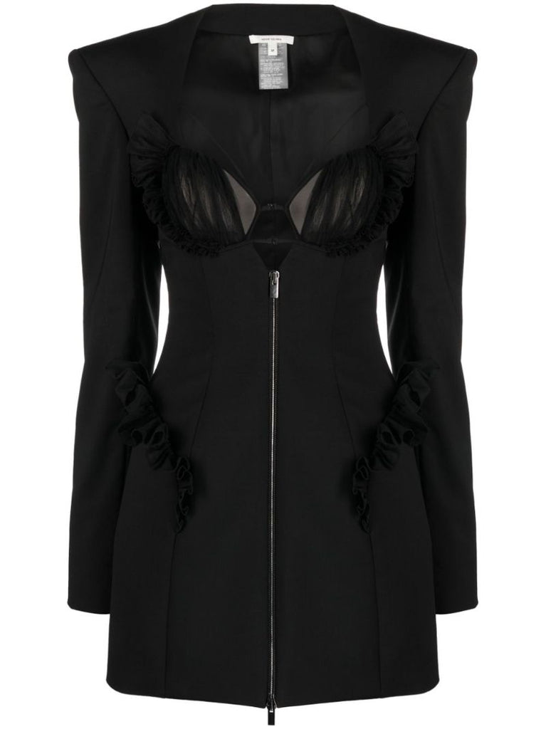 Black Ruffle-embellishment Wool Mini Dress
