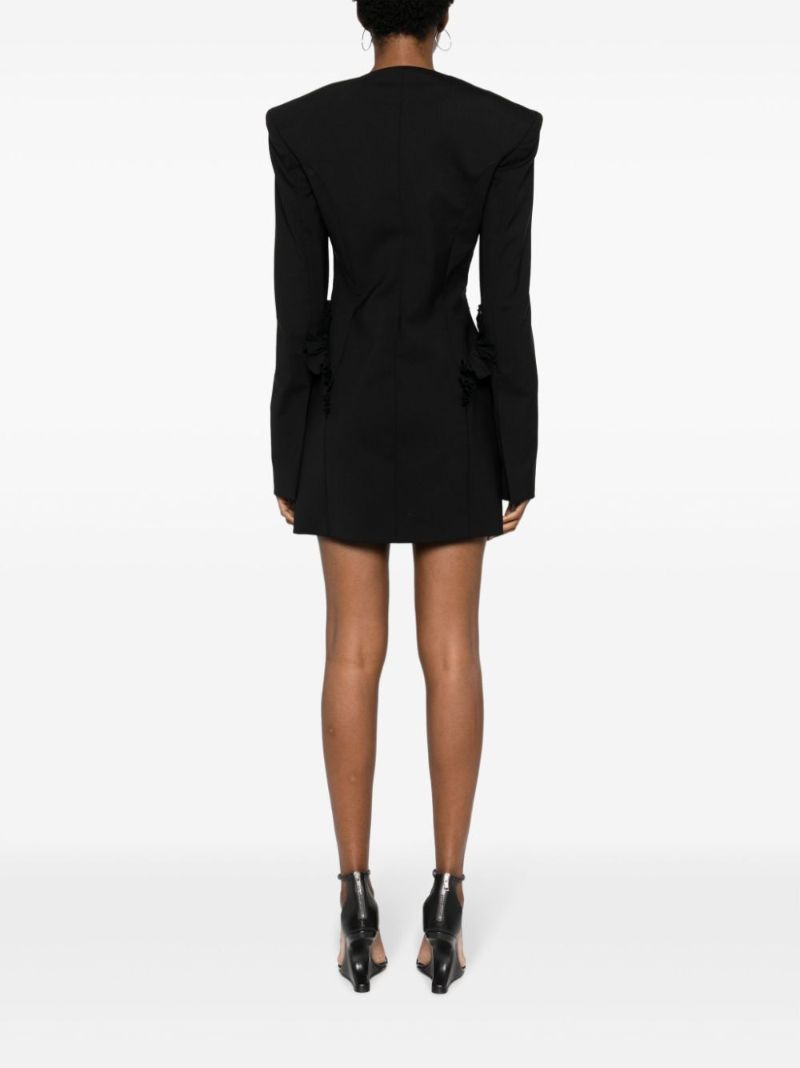Black Ruffle-embellishment Wool Mini Dress