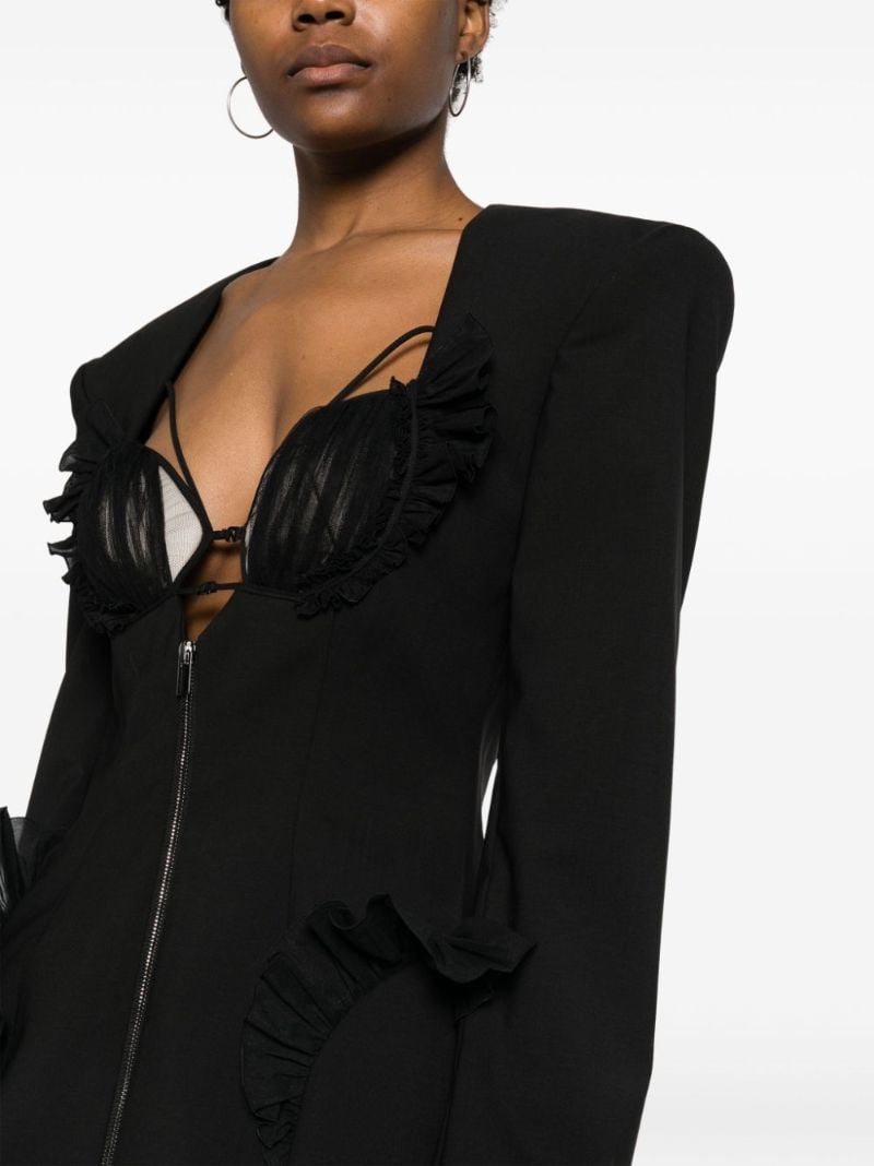 Black Ruffle-embellishment Wool Mini Dress