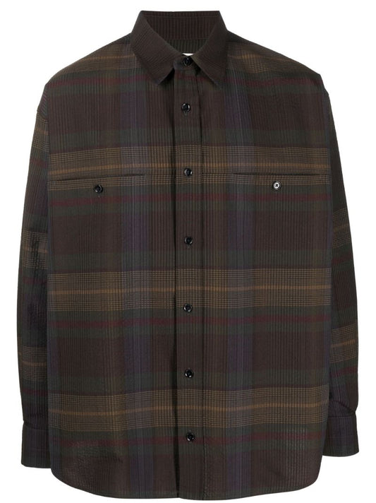 Brown Plaid-pattern Wool Shirt