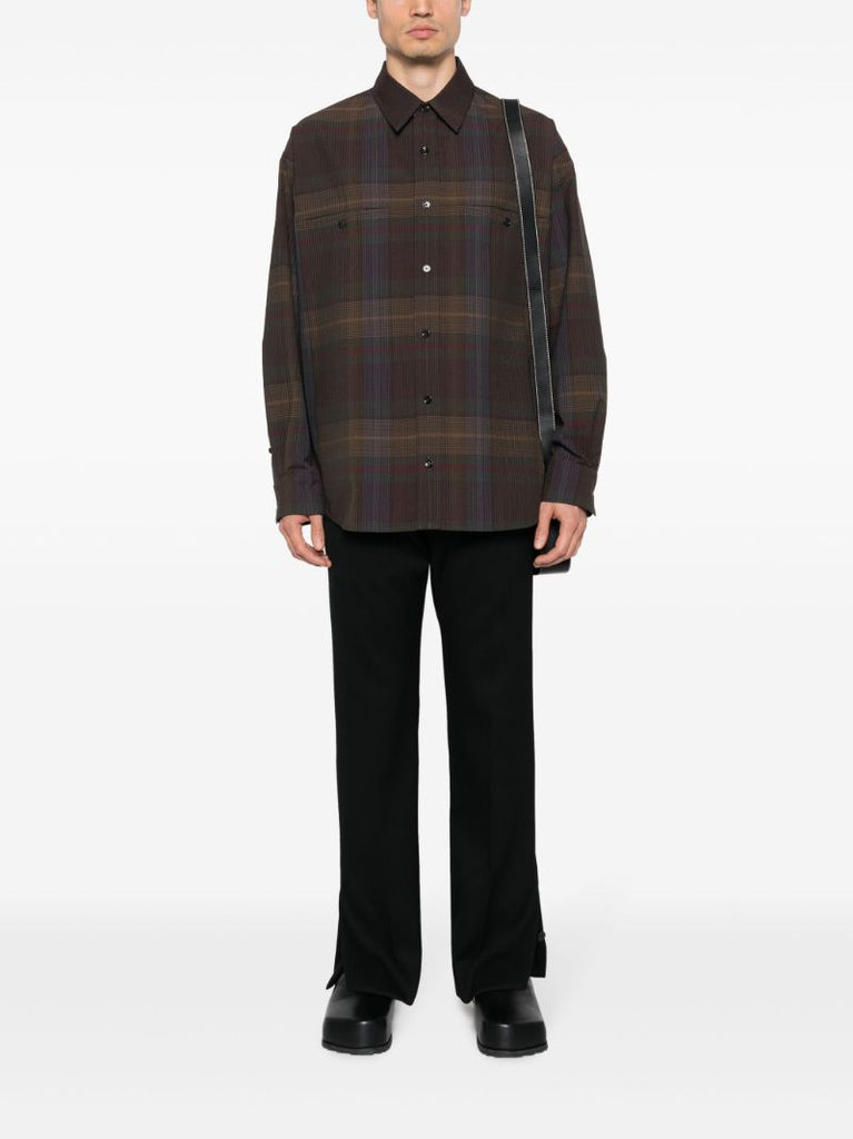 Brown Plaid-pattern Wool Shirt