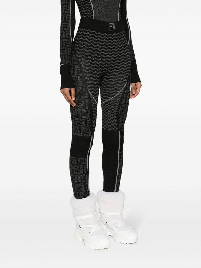 Black Ff Monogram Ski Leggings