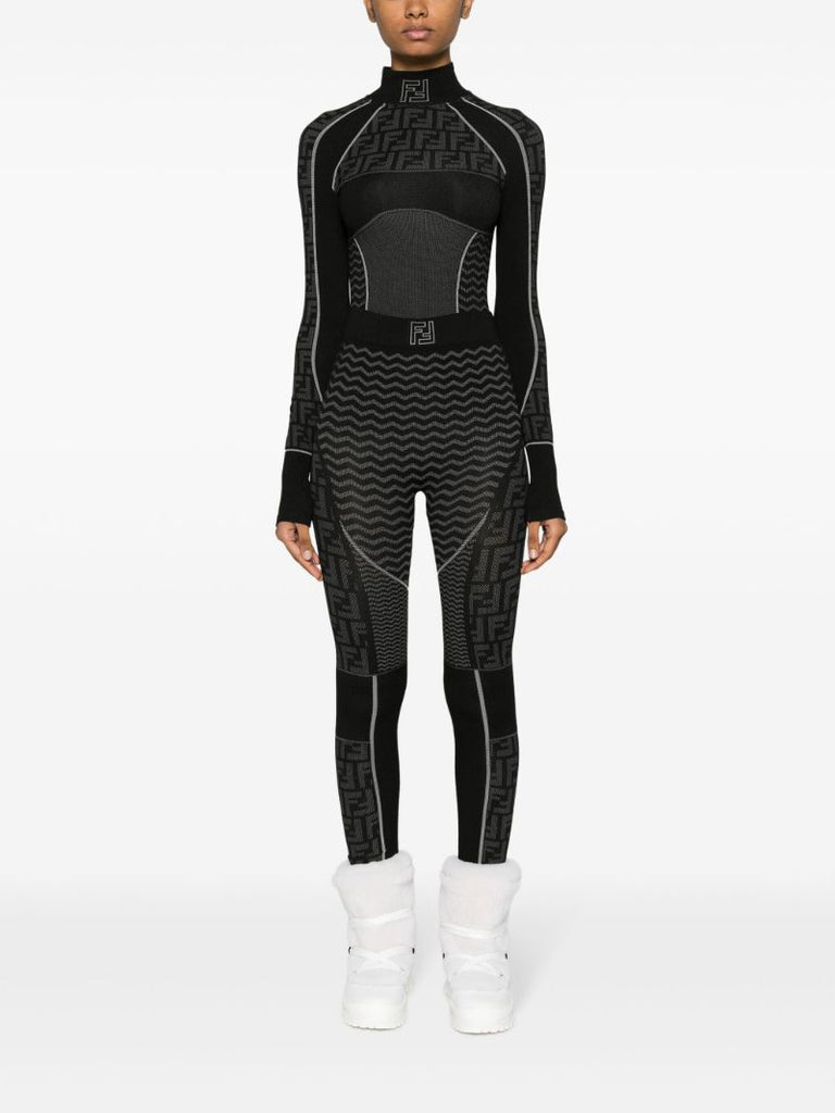 Black Ff Monogram Ski Leggings