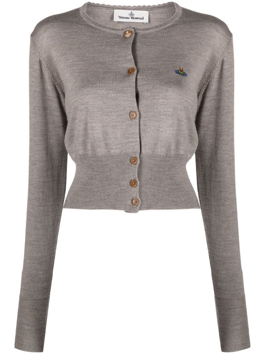 Grey Orb-embroidered Virgin Wool Cardigan