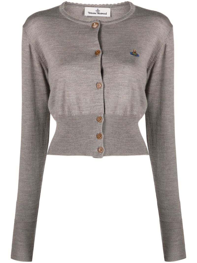 Grey Orb-embroidered Virgin Wool Cardigan