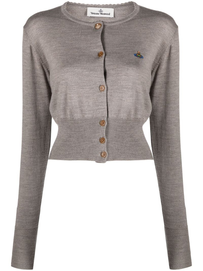 Grey Orb-embroidered Virgin Wool Cardigan