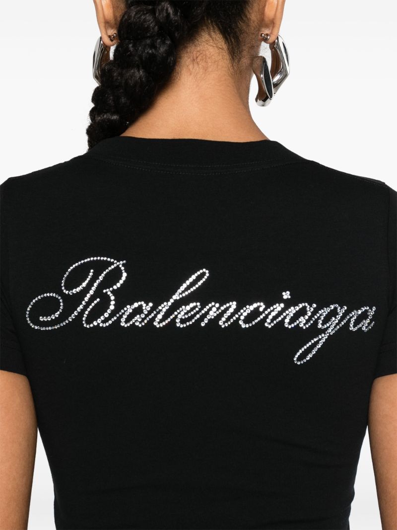 Black Handwritten Rhinestone-embellished T-shirt