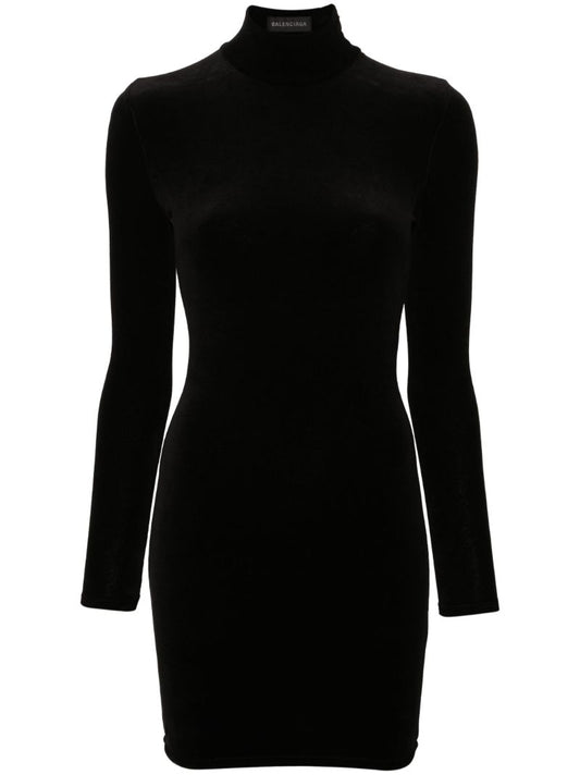 Black Handwritten Embellished Knitted Mini Dress