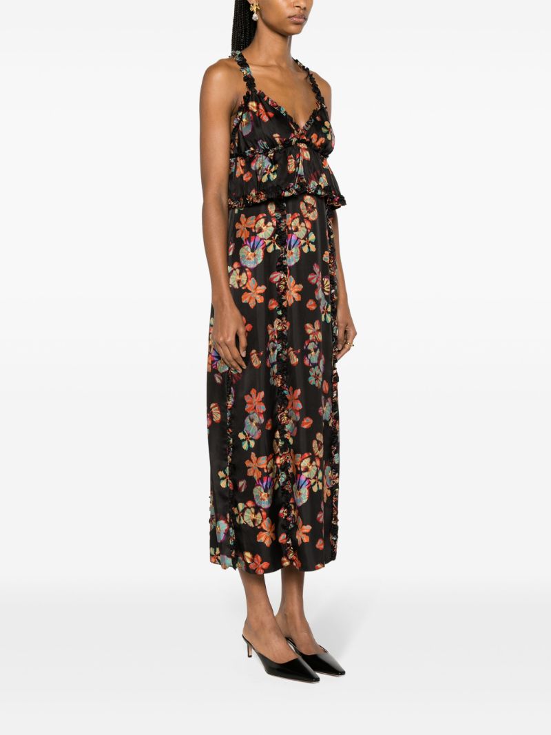 Black Sigrid Floral-print Midi Dress