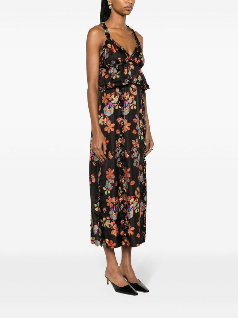 Black Sigrid Floral-print Midi Dress