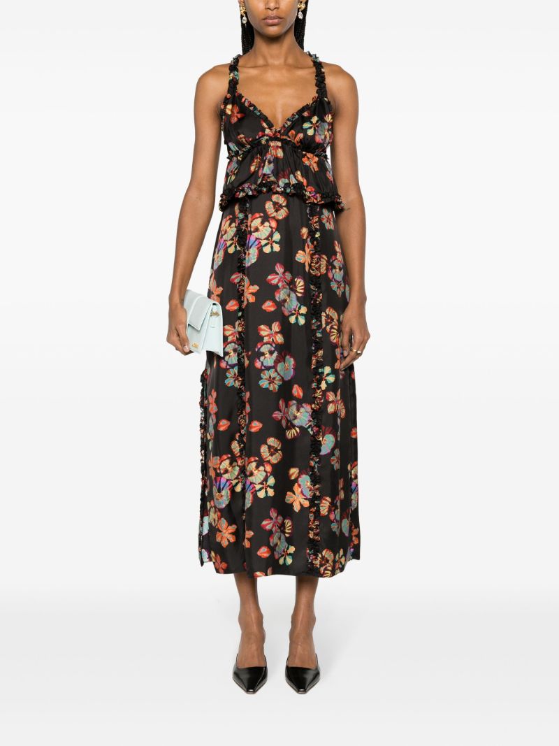 Black Sigrid Floral-print Midi Dress