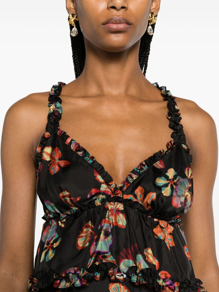Black Sigrid Floral-print Midi Dress