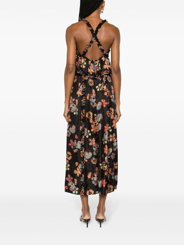Black Sigrid Floral-print Midi Dress